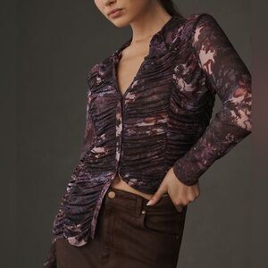 Anthropologie Pilcro Collared Mesh Buttondown Shirt